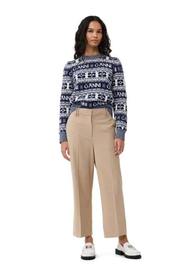 Clothing GANNI Trousers Beige Drapey Melange Cropped Trousers Safari