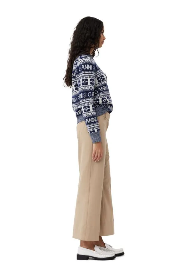 Clothing GANNI Trousers Beige Drapey Melange Cropped Trousers Safari Clothing GANNI Trousers Beige Drapey Melange Cropped Trousers Safari
