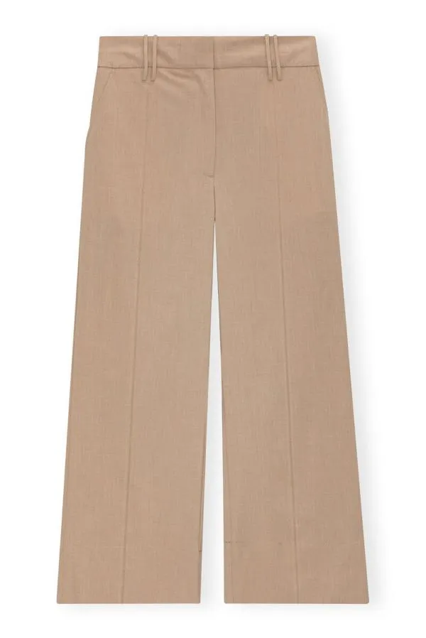 Clothing GANNI Trousers Beige Drapey Melange Cropped Trousers Safari Clothing GANNI Trousers Beige Drapey Melange Cropped Trousers Safari