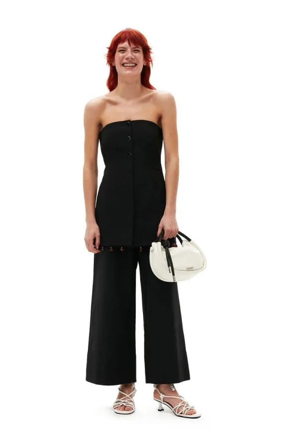 Clothing GANNI Trousers Cotton Suiting Cropped Wide Trousers Black