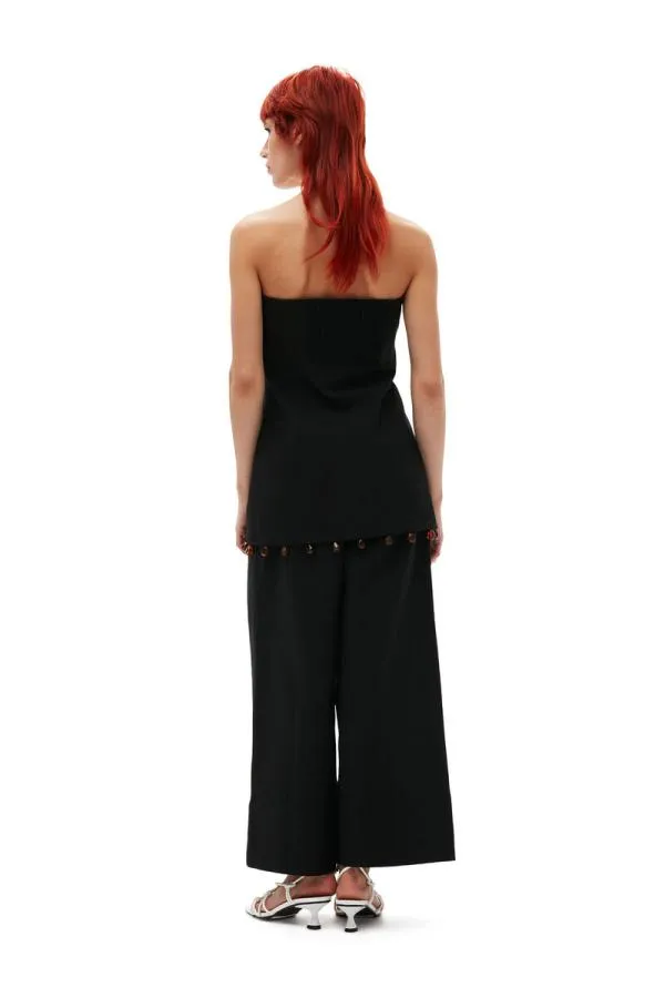 Clothing GANNI Trousers Cotton Suiting Cropped Wide Trousers Black