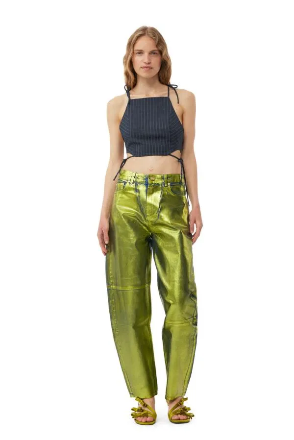 Clothing GANNI Trousers Green Foil Stary Jeans Basil