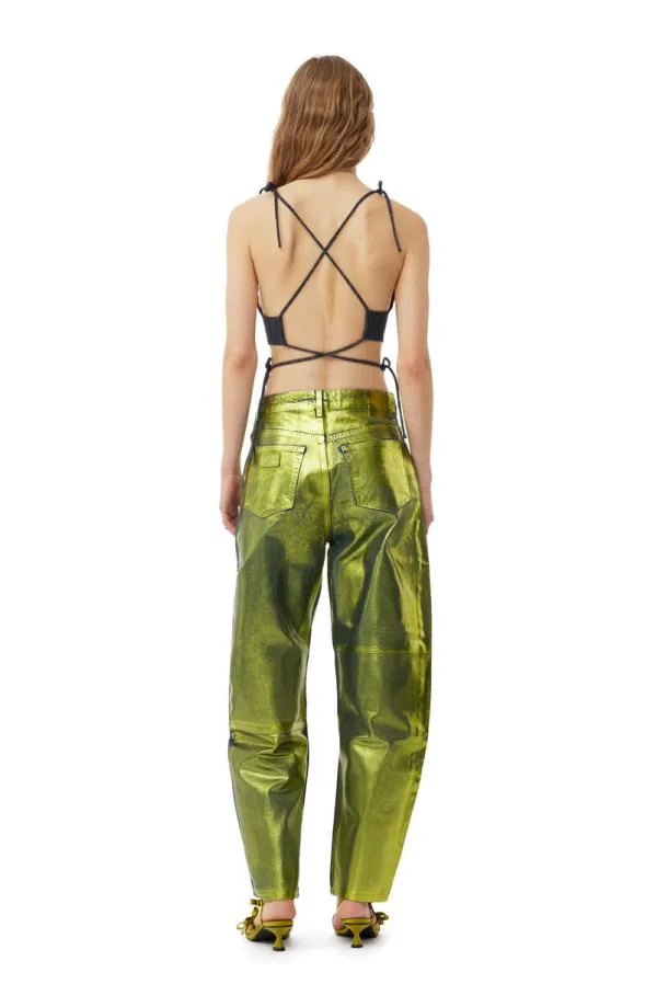 Clothing GANNI Trousers Green Foil Stary Jeans Basil Clothing GANNI Trousers Green Foil Stary Jeans Basil