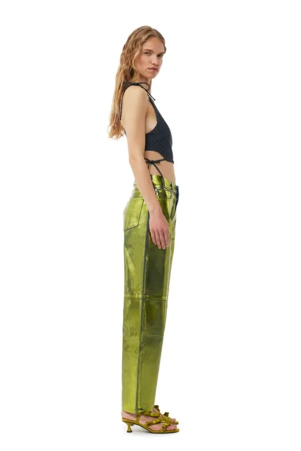 Clothing GANNI Trousers Green Foil Stary Jeans Basil Clothing GANNI Trousers Green Foil Stary Jeans Basil