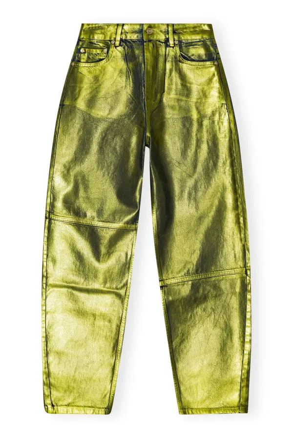Clothing GANNI Trousers Green Foil Stary Jeans Basil Clothing GANNI Trousers Green Foil Stary Jeans Basil