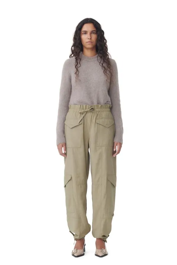 Clothing GANNI Trousers Light Slub High Waist Pocket Pants Aloe
