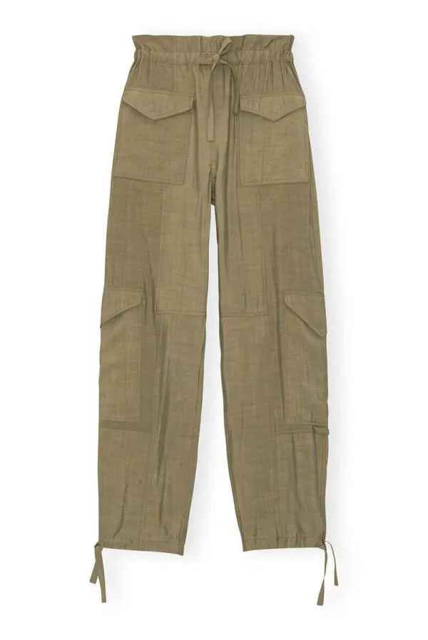 Clothing GANNI Trousers Light Slub High Waist Pocket Pants Aloe Clothing GANNI Trousers Light Slub High Waist Pocket Pants Aloe
