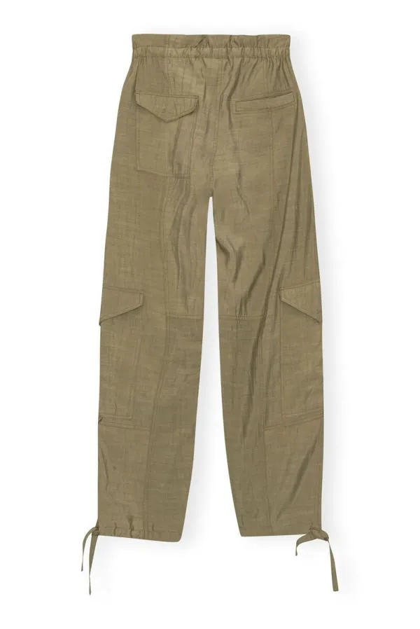 Clothing GANNI Trousers Light Slub High Waist Pocket Pants Aloe Clothing GANNI Trousers Light Slub High Waist Pocket Pants Aloe