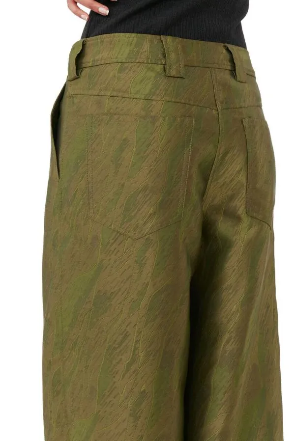 Clothing GANNI Trousers Shiny Jacquard Lowrise Trousers Avocado Clothing GANNI Trousers Shiny Jacquard Lowrise Trousers Avocado