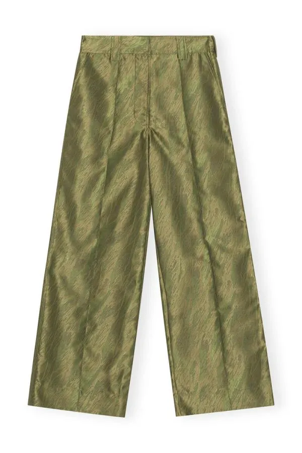 Clothing GANNI Trousers Shiny Jacquard Lowrise Trousers Avocado Clothing GANNI Trousers Shiny Jacquard Lowrise Trousers Avocado