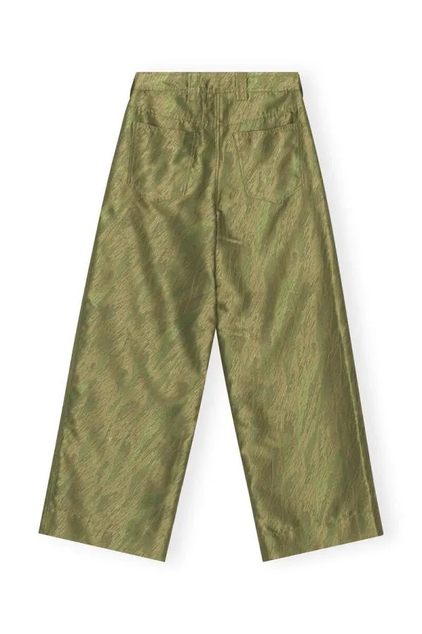Clothing GANNI Trousers Shiny Jacquard Lowrise Trousers Avocado Clothing GANNI Trousers Shiny Jacquard Lowrise Trousers Avocado