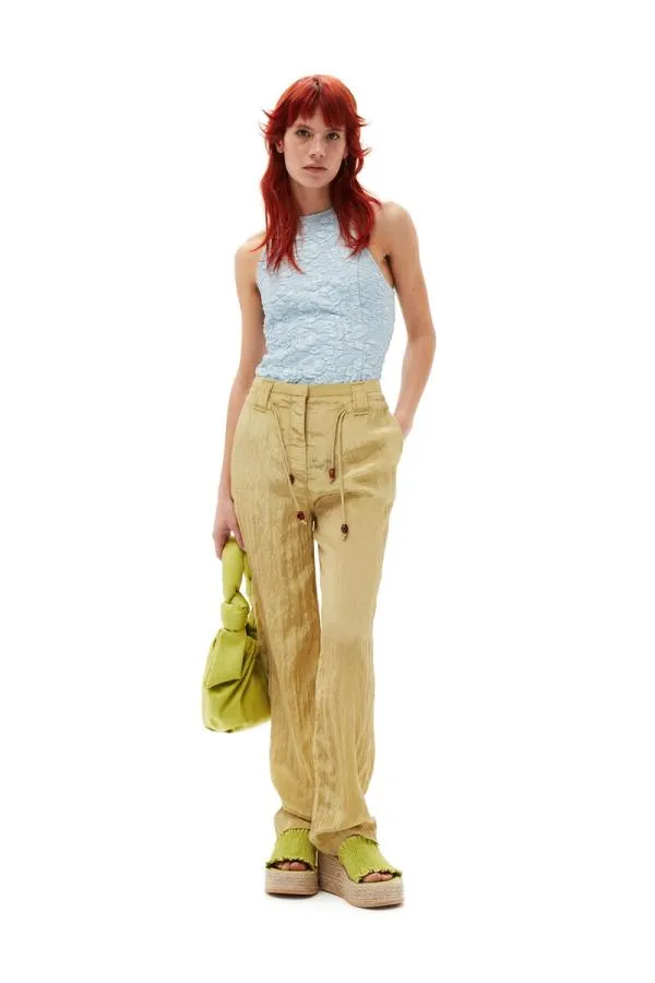 Clothing GANNI Trousers Shiny Tech Trousers Leek Green