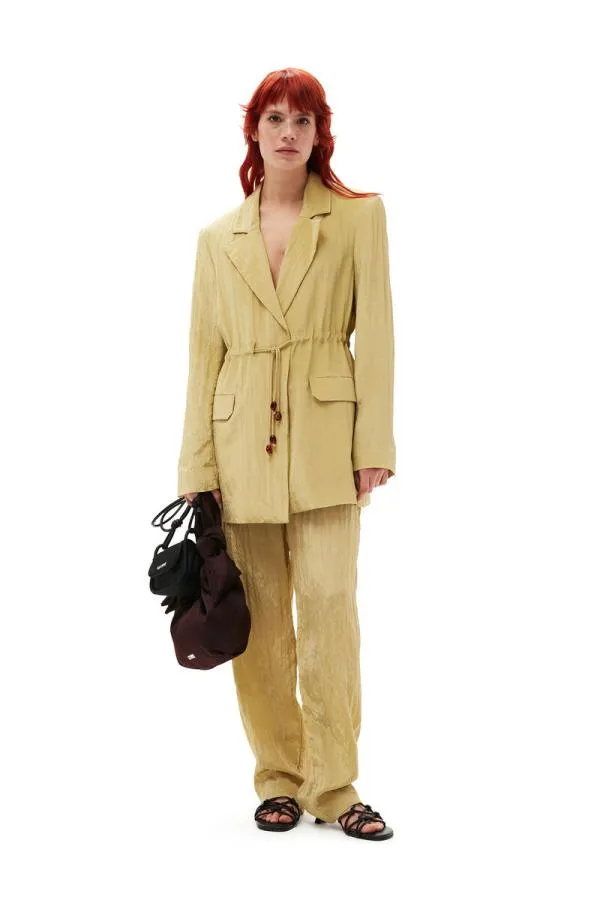 Clothing GANNI Trousers Shiny Tech Trousers Leek Green Clothing GANNI Trousers Shiny Tech Trousers Leek Green