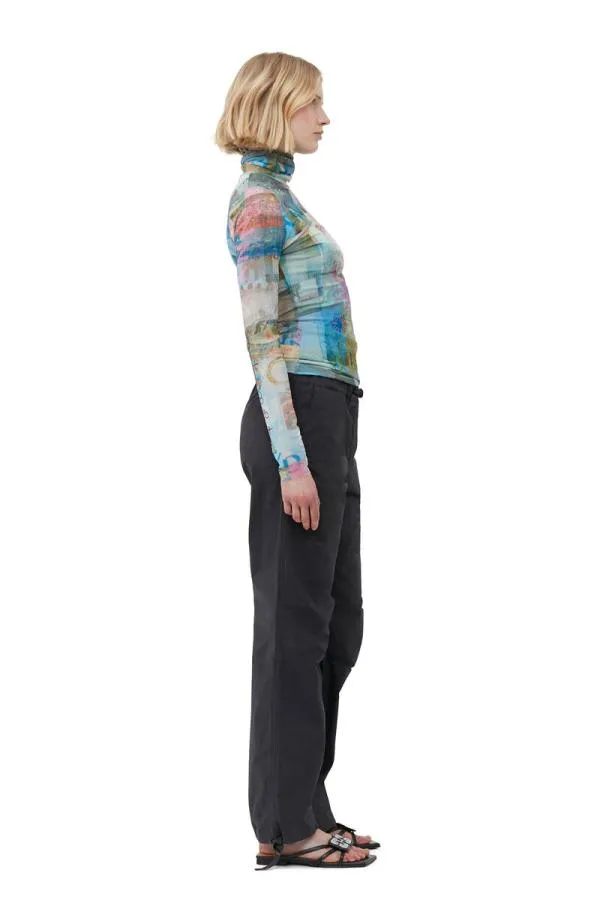 Clothing GANNI Trousers Washed Cotton Canvas Drawstring Trousers Phantom Clothing GANNI Trousers Washed Cotton Canvas Drawstring Trousers Phantom