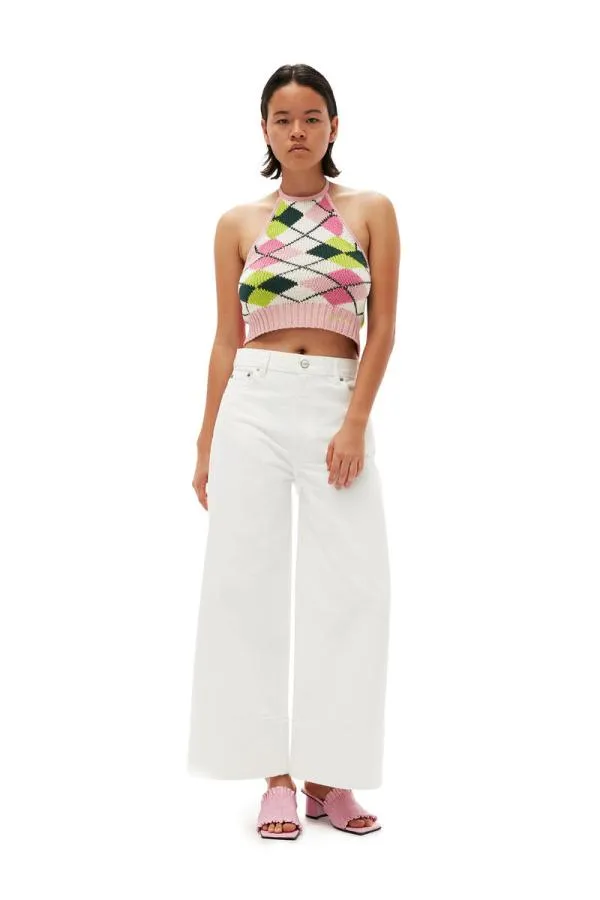 Clothing GANNI Trousers White Denim Cropped Jeans Bright White