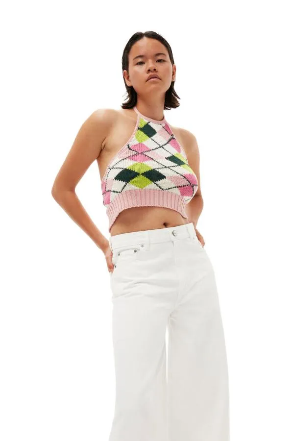 Clothing GANNI Trousers White Denim Cropped Jeans Bright White
