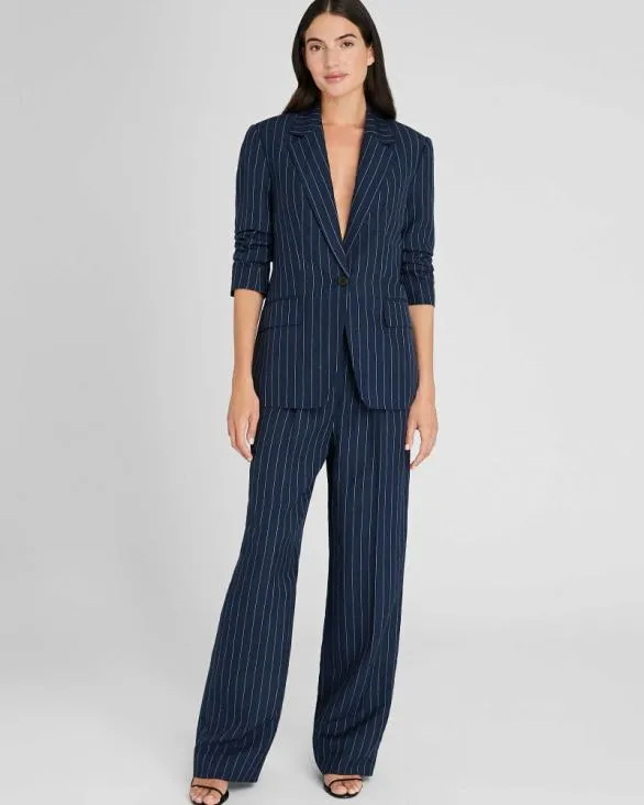 Club Monaco Blazers and Suiting Pinstripe SingleBreasted LinenBlend Blazer Navy 8211 Women