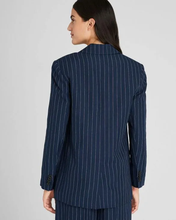 Club Monaco Blazers and Suiting Pinstripe SingleBreasted LinenBlend Blazer Navy 8211 Women