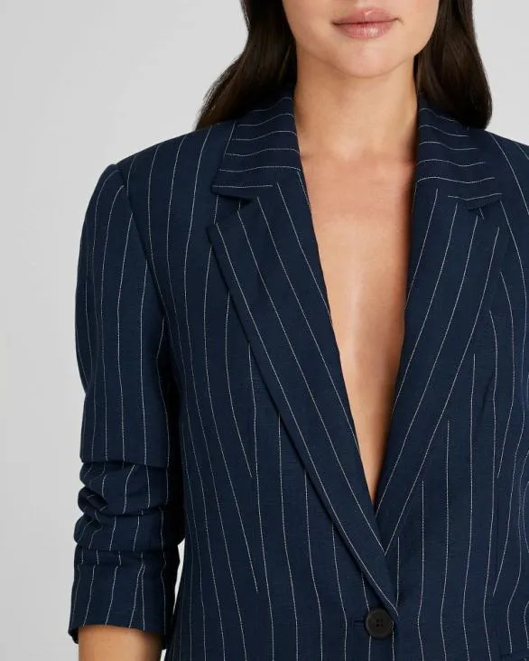 Club Monaco Blazers and Suiting Pinstripe SingleBreasted LinenBlend Blazer Navy 8211 Women
