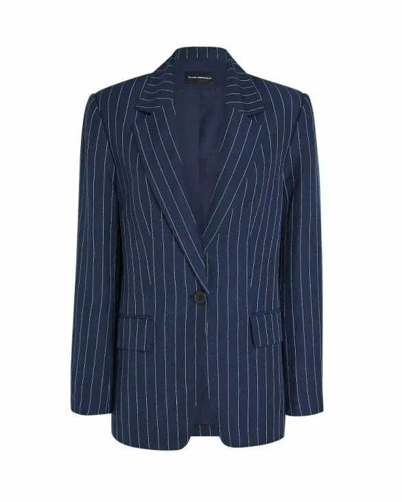 Club Monaco Blazers and Suiting Pinstripe SingleBreasted LinenBlend Blazer Navy 8211 Women