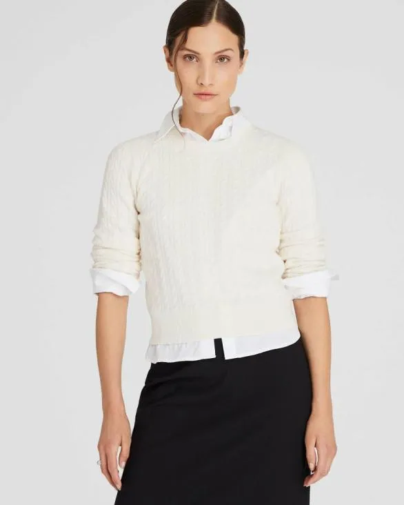 Club Monaco Cashmere Cashmere MiniCable LongSleeve Crewneck Ivory 8211 Women