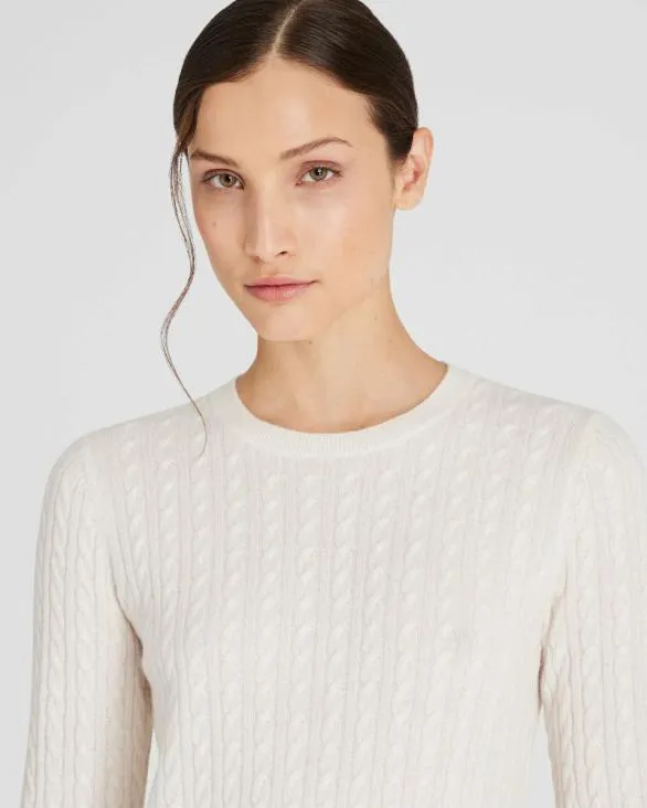 Club Monaco Cashmere Cashmere MiniCable LongSleeve Crewneck Ivory 8211 Women