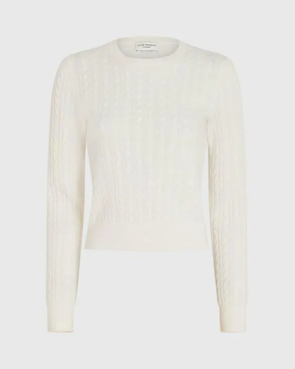 Club Monaco Cashmere Cashmere MiniCable LongSleeve Crewneck Ivory 8211 Women