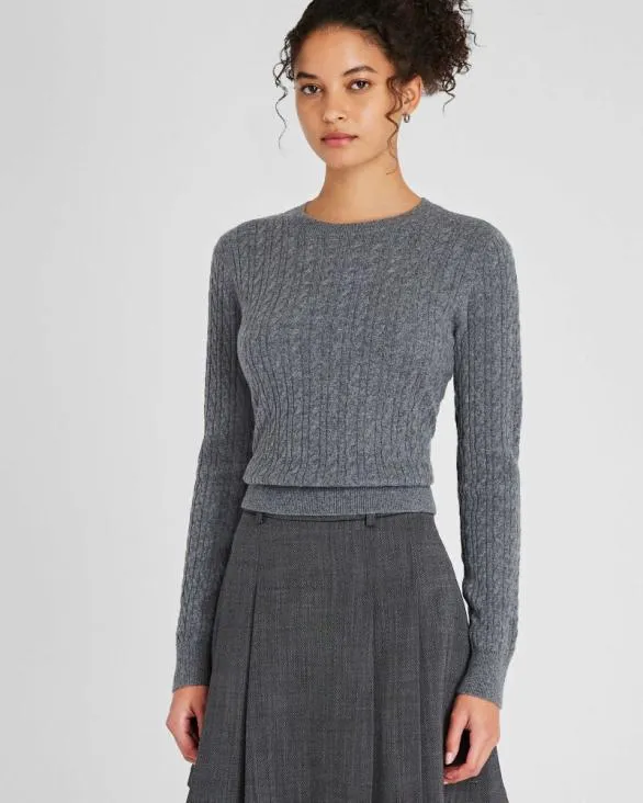 Club Monaco Cashmere Cashmere MiniCable LongSleeve Crewneck Medium Heather Grey 8211 Women Club Monaco Cashmere Cashmere MiniCable LongSleeve Crewneck Medium Heather Grey 8211 Women