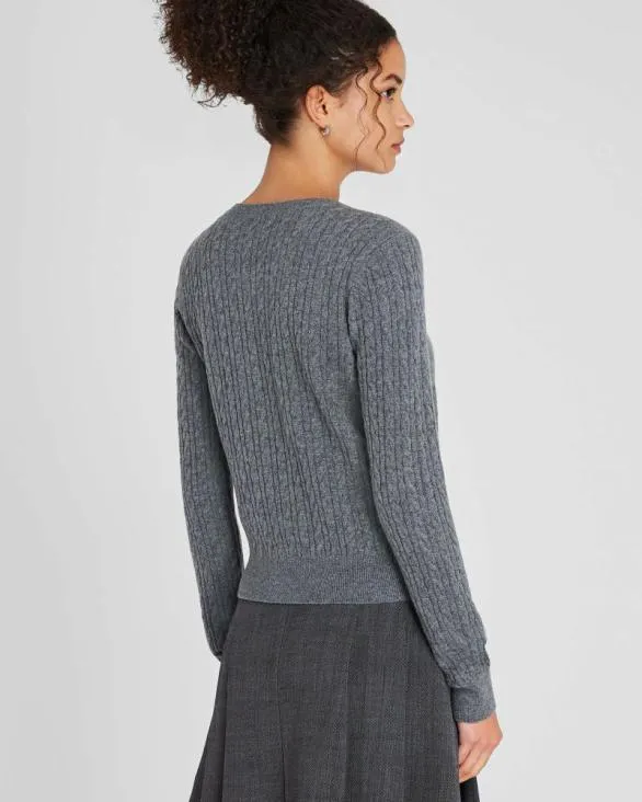 Club Monaco Cashmere Cashmere MiniCable LongSleeve Crewneck Medium Heather Grey 8211 Women