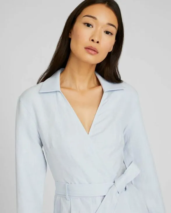 Club Monaco Dresses and Jumpsuits LongSleeve Collared Romper Light Blue 8211 Women