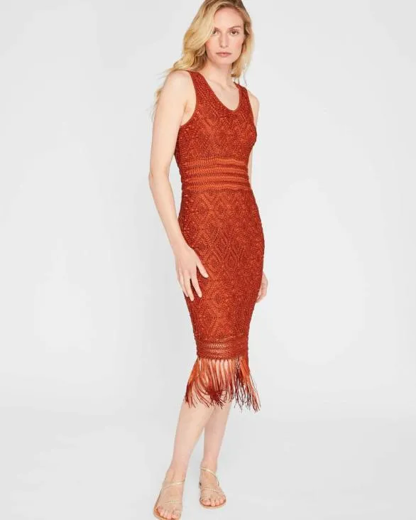 Club Monaco Dresses and Jumpsuits Open Stitch Fringe Dress Brown 8211 Women