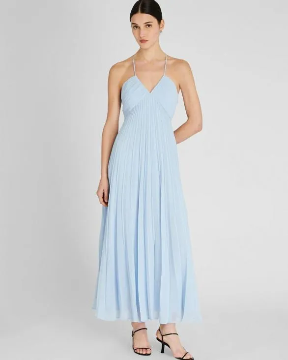 Club Monaco Dresses and Jumpsuits Pleated Tie Back Maxi Dress Oxford Blue 8211 Women