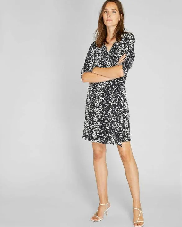 Club Monaco Dresses and Jumpsuits Ruched Sleeve Wrap Dress Black Mix 8211 Women