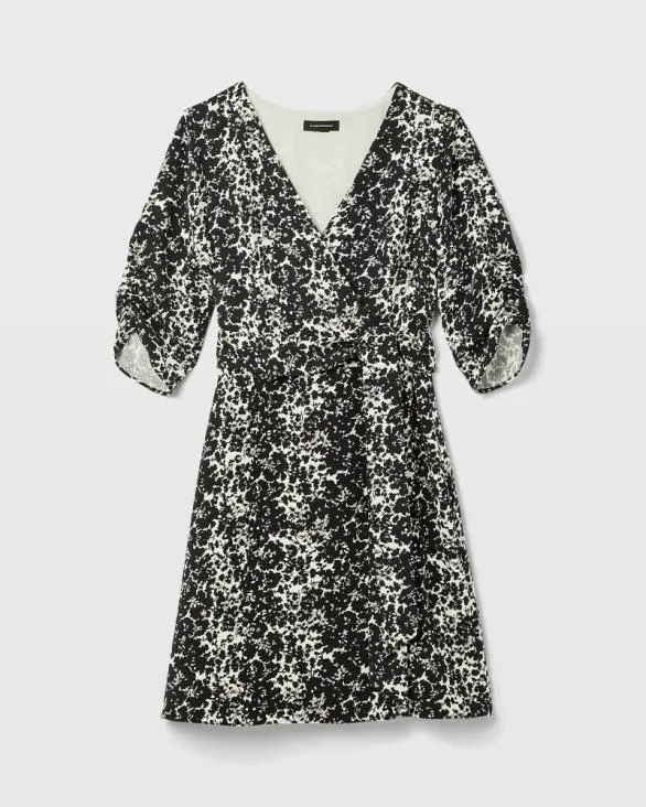 Club Monaco Dresses and Jumpsuits Ruched Sleeve Wrap Dress Black Mix 8211 Women