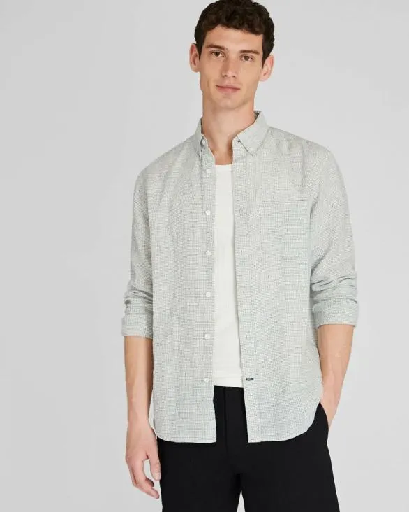 Club Monaco Shirts LongSleeve Grid Linen Shirt Blanc De Blanc 8211 Men