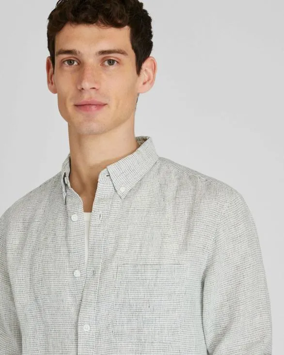 Club Monaco Shirts LongSleeve Grid Linen Shirt Blanc De Blanc 8211 Men