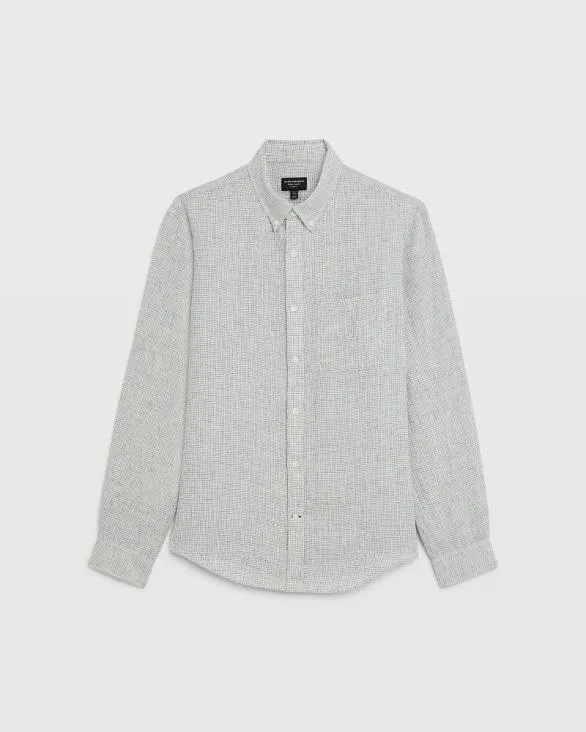 Club Monaco Shirts LongSleeve Grid Linen Shirt Blanc De Blanc 8211 Men