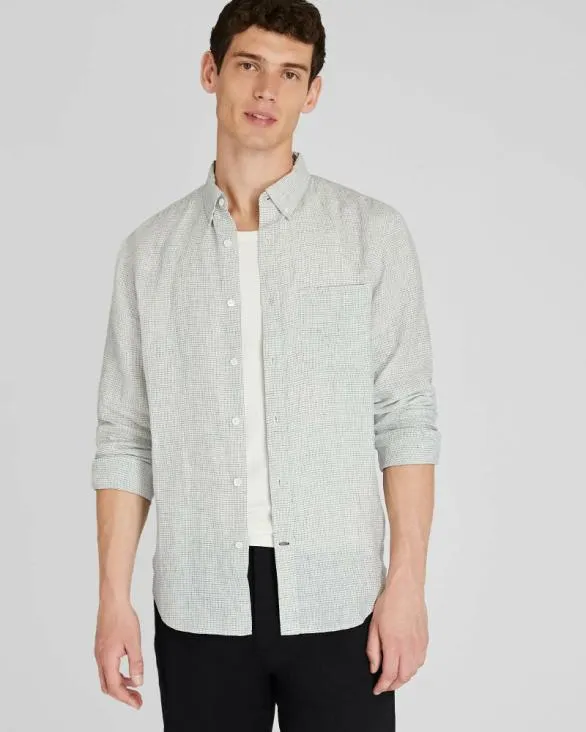 Club Monaco Shirts LongSleeve Grid Linen Shirt Blanc De Blanc 8211 Men