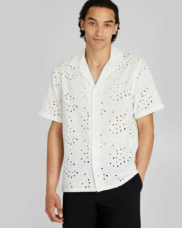 Club Monaco Shirts Short Sleeve Camp Collar Eyelet Shirt Blanc De Blanc 8211 Men