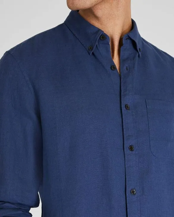 Club Monaco Shirts Slim LongSleeve ButtonDown Linen Shirt Medium Blue 8211 Men