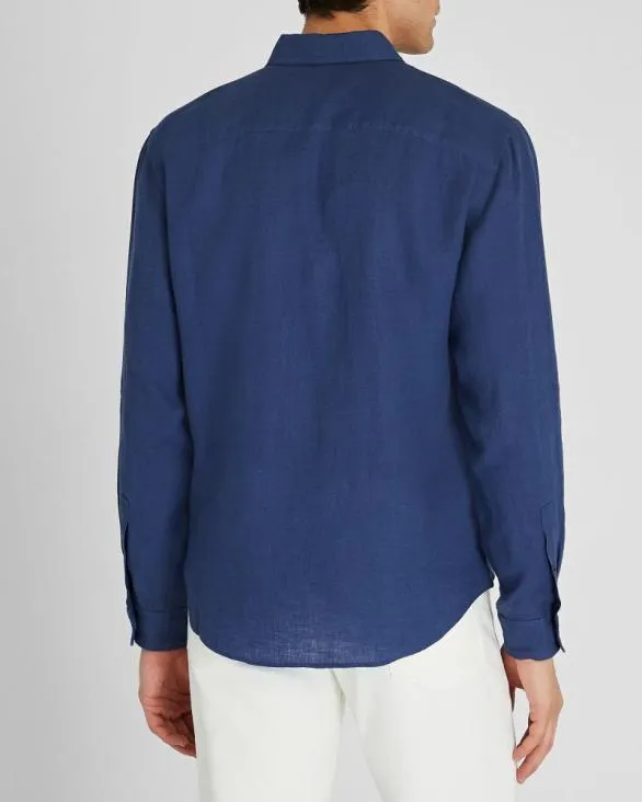 Club Monaco Shirts Slim LongSleeve ButtonDown Linen Shirt Medium Blue 8211 Men