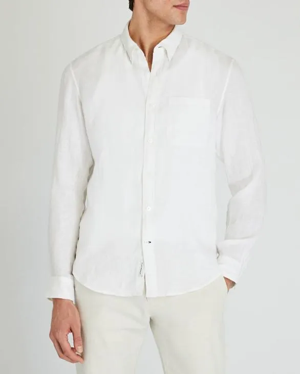 Club Monaco Shirts Slim LongSleeve ButtonDown Linen Shirt White 8211 Men