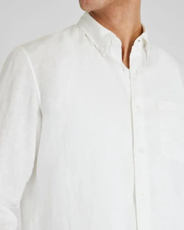 Club Monaco Shirts Slim LongSleeve ButtonDown Linen Shirt White 8211 Men