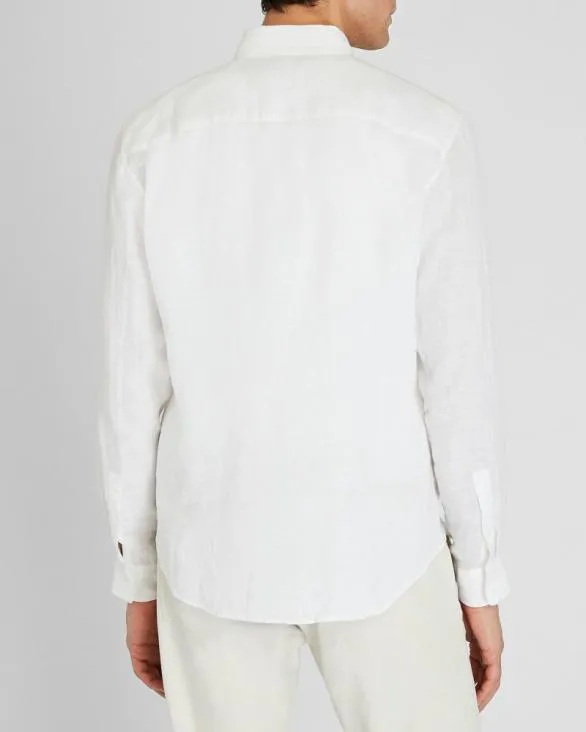 Club Monaco Shirts Slim LongSleeve ButtonDown Linen Shirt White 8211 Men