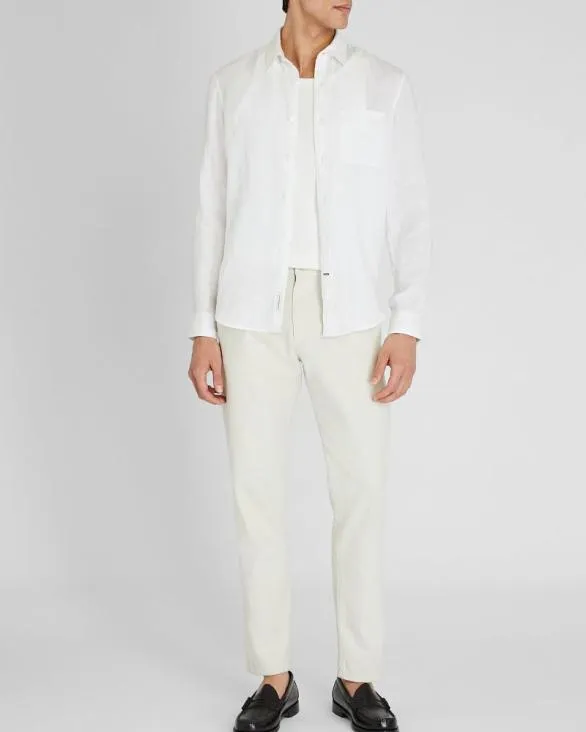 Club Monaco Shirts Slim LongSleeve ButtonDown Linen Shirt White 8211 Men