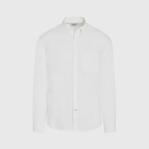 Club Monaco Shirts Slim LongSleeve ButtonDown Linen Shirt White 8211 Men