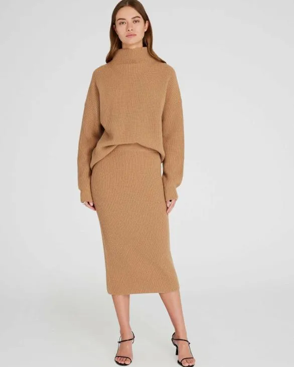 Club Monaco Skirts Cashmere Ribbed Midi Skirt Camel 8211 Women