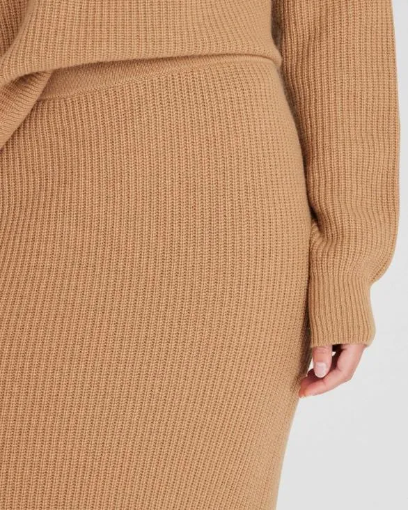 Club Monaco Skirts Cashmere Ribbed Midi Skirt Camel 8211 Women