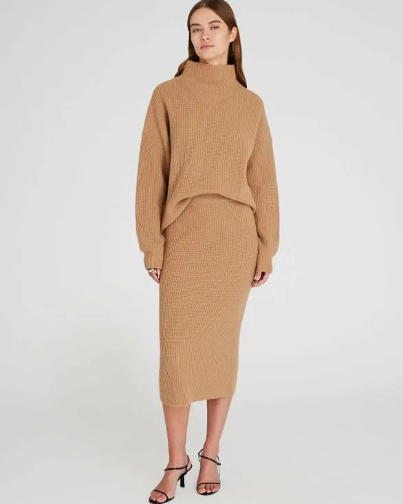 Club Monaco Skirts Cashmere Ribbed Midi Skirt Camel 8211 Women