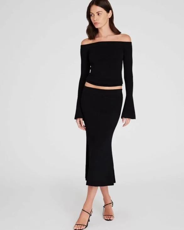 Club Monaco Skirts Fluted Knit Midi Skirt Black 8211 Women